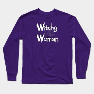 Witchy Woman with Spiderweb (white) Long Sleeve T-Shirt